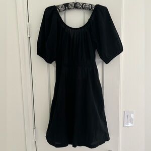 Old Navy Black Dress with Puff Sleeves and Bow